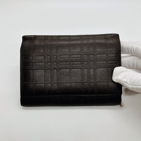 Burberry Check Brown Leather Women's Wallet Authentic - Picture 1 of 10